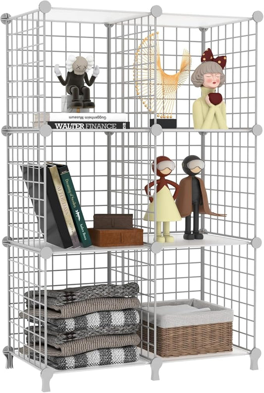 AWTATOS 6 Cube Storage Wire Closet Organizers DIY Stackable Storage Shelves Bookcase Cabinet for Home Office, White-NeatNest