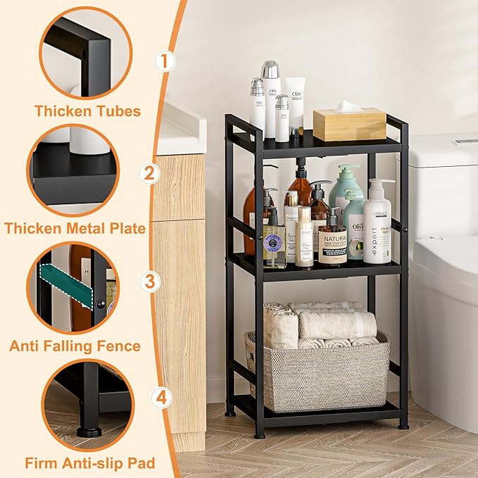 3-Tier Expandable Storage Shelves, 110LBS Heavy Duty Metal Shelving Unit, Adjustable Laundry Room Organization and Storage Shelf Rack,Ideal Narrow Bathroom Kitchen Laundry Room Organizer,Free-Standing-NeatNest