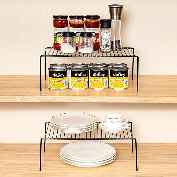 Cabinet Storage Shelf Rack Set of 6, Medium (13 x 9.4 inch) Rustproof Metal Wire Kitchen Cabinet Organizer and Storage, Cupboard Spice Shelf Rack for Plate, Dish, Counter & Pantry Organization-NeatNest