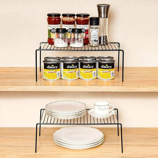Cabinet Storage Shelf Rack Set of 6, Medium (13 x 9.4 inch) Rustproof Metal Wire Kitchen Cabinet Organizer and Storage, Cupboard Spice Shelf Rack for Plate, Dish, Counter & Pantry Organization-NeatNest