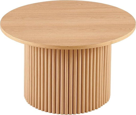 NORDICANA Single Accent Round Coffee Table, 27.5 Inch Oak Color Farmhouse Center Table for Living Room, Manufactured Wood Top with Oak Veneer