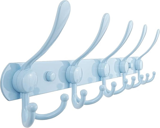 Dseap Coat Rack Wall Mounted - 5 Tri Hooks, Heavy Duty, Stainless Steel, Metal Coat Hook Rail for Coat Hat Towel Purse Robes Mudroom Bathroom Entryway, Blue-NeatNest