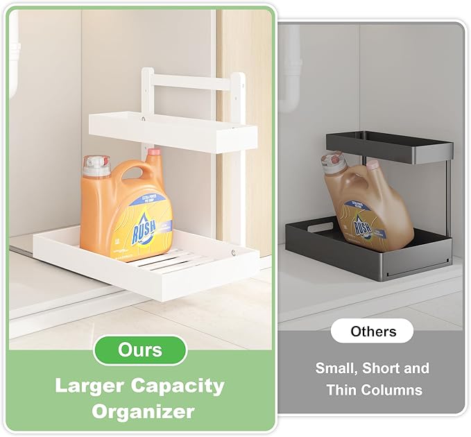 Under Sink Organizer - 1-Tier Pull Out Cabinet Organizer Vertical Slide Out Sink Shelf Storage Shelves for Multi-Purpose Bath Kitchen Bathroom Medicine (White, 1 Pack)-NeatNest