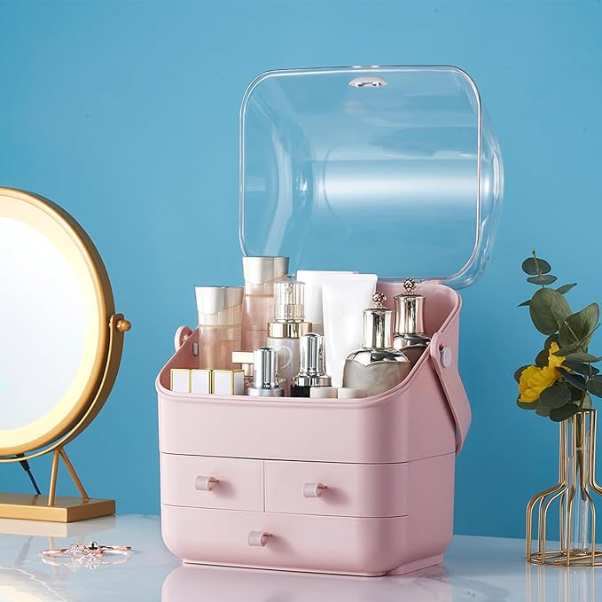 Large Makeup Organizer w Drawers Beauty Organizer Makeup Box Holder Vanity Organization Desk Countertop MakeUp Organizers Bathroom Counter Organizer Skincare Cosmetic Case Stand Dustproof Lid Gift-NeatNest