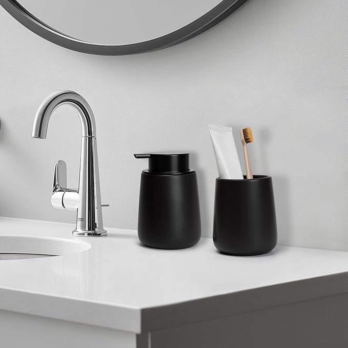 Bathroom Tumbler Cup Ceramic 13.5oz Reusable Toothbrush Cup 400ml, Toothbrush Holder Adequate for Your Bathroom (Black Brown)