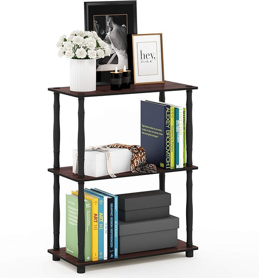 Furinno Turn-N-Tube 3-Tier Compact Multipurpose Shelf Display Rack with Classic Tube, Dark Cherry/Black-NeatNest
