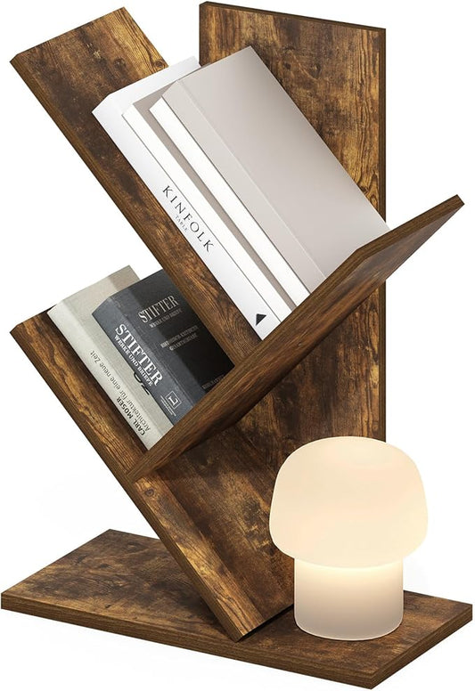 Furinno Tree Bookshelf 3-Tier Floor Standing Tree Bookcase, Amber Pine-NeatNest