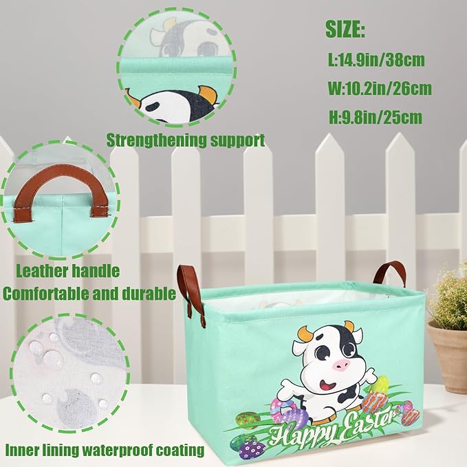 Cow Easter Basket for Kid Large Empty Baby Rectangular Cute Easter Gift Storage Basket Bunny Eggs Décor (Cow)-NeatNest