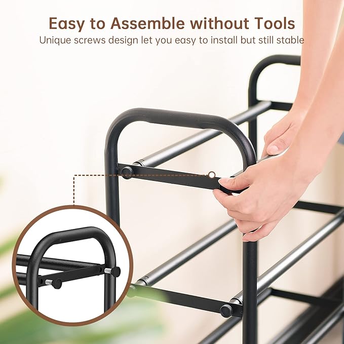 Gonfoam 4-Tier Expandable Shoe Rack,Adjustable Shoe Shelf Storage Organizer Heavy Duty Metal Free Standing Shoe Rack for Entryway Closet Doorway (Black)-NeatNest
