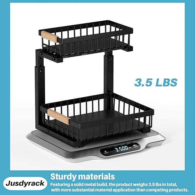 Under Sink Organizers and Storage,2 Packs 2 Tier Sliding Pull Out Cabinet Storage Shelf, Metal Drawer for Kitchen Bathroom Cabinet, Under Sink Organizer Organization Rack, Rust-Resistant Black-NeatNest