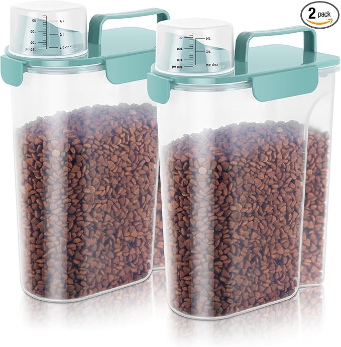 5-7Lbs Dog Cat Food Storage Container with Upgraded Large Nozzle BPA-free, 4 Snap Seals Plastic Pet Food Storage Containers with Handles (2, Elegant Blue, 5L)-NeatNest