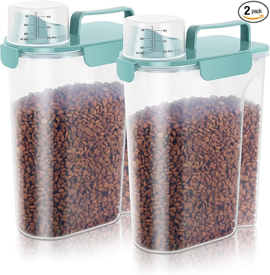 5-7Lbs Dog Cat Food Storage Container with Upgraded Large Nozzle BPA-free, 4 Snap Seals Plastic Pet Food Storage Containers with Handles (2, Elegant Blue, 5L)-NeatNest