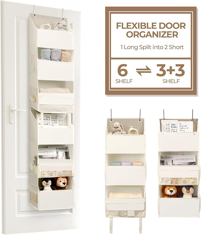 GRANNY SAYS Over The Door Organizer, 6-Shelf Detachable Behind The Door Storage with 8 Pockets, Anti Tilt Large Capacity Door Hanging Organizer for Nursery, Bedroom, Bathroom, Kids Room, Beige-NeatNest