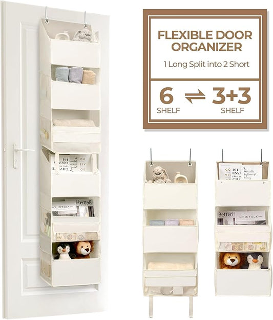 GRANNY SAYS Over The Door Organizer, 6-Shelf Detachable Behind The Door Storage with 8 Pockets, Anti Tilt Large Capacity Door Hanging Organizer for Nursery, Bedroom, Bathroom, Kids Room, Beige-NeatNest