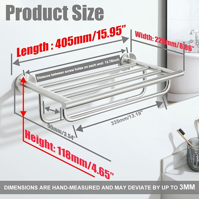 Alise Towel Hanger Towel Shelf with Double Towel Bars,SUS 304 Stainless Steel Wall Mount Towel Holder,Brushed Nickel,16 Inch