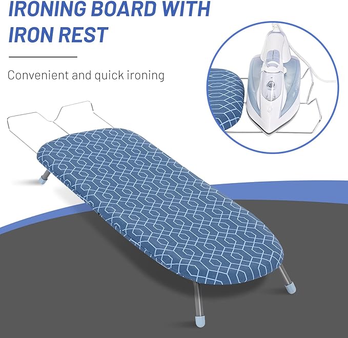APEXCHASER Tabletop Ironing Board with Iron Rest, Small Iron Board with 2 Heat Resistant Ironing Cover, Portable Tabletop Ironing Board wiht Non-Slip Feet for Home Travel Use
