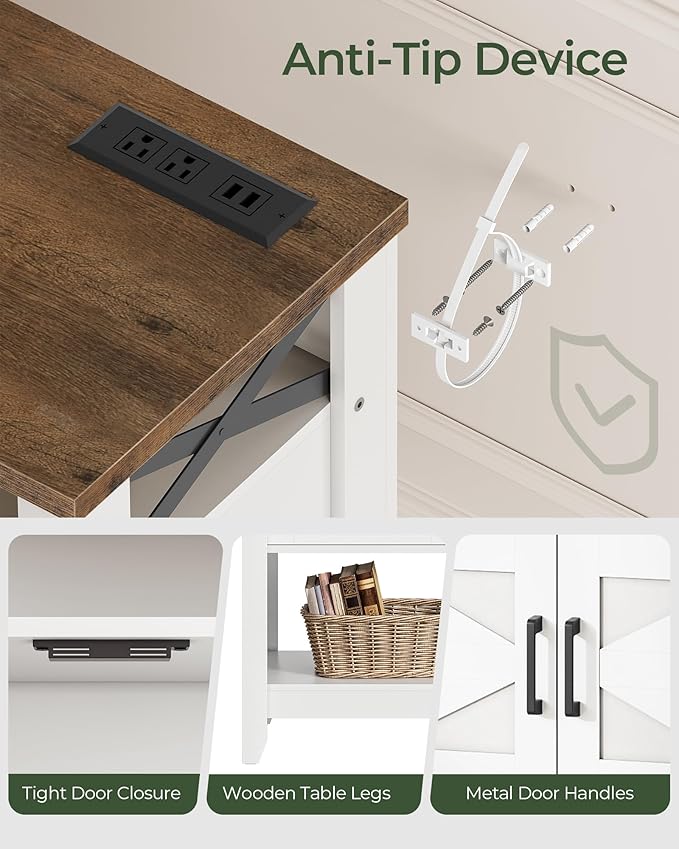 Console Table, Farmhouse Sofa Table with Power Outlet, Entryway Table with Cabinet and Open Shelves, Coffee Bar Cabinet with Storage for Entrance, Hallway, Kitchen, White and Walnut MXG01UWL-NeatNest