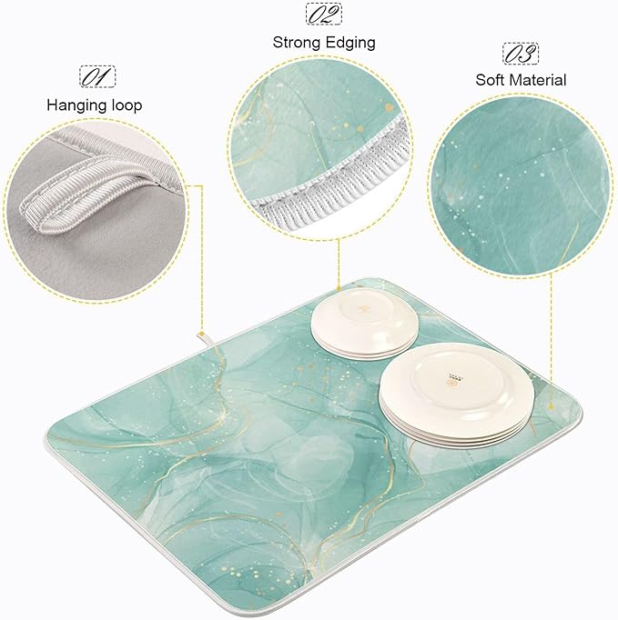 Dish Drying Mats for Kitchen Counter Green Turquoise Cyan Mint Liquid Microfiber Drying Matt for Countertop Sink Dishes Medium 16 x 18 Inches