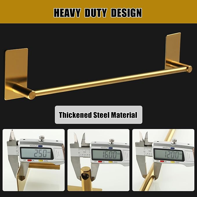Alise Towel Racks for Bathroom, 16 Inch SUS 304 Stainless Steel Adhesive Gold Towel Bar No Drill, Towel Rack Wall Mounted，Rustproof Bath Towel Holder