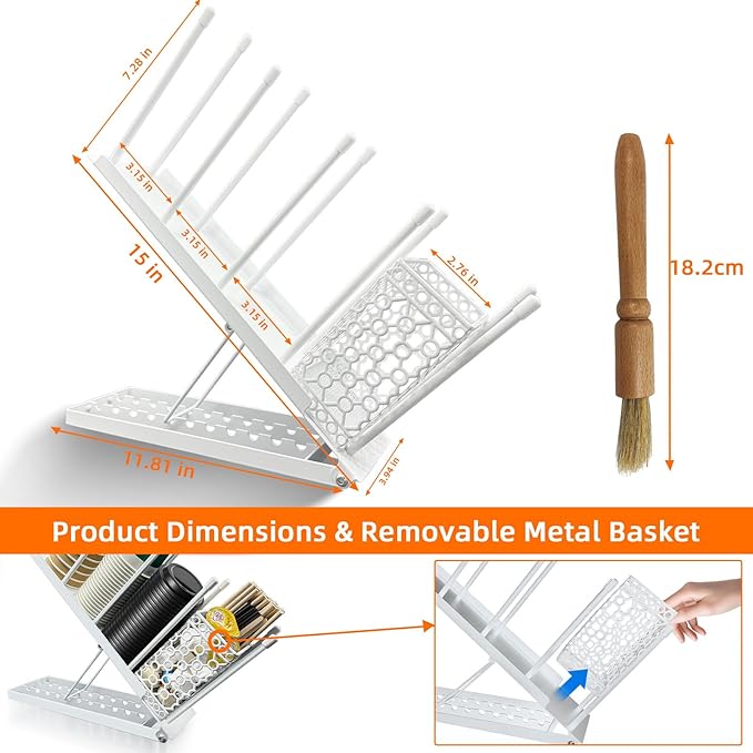Coffee Bar Organizer Countertop, Metal Coffee Station Organizer with Straw Holder & Clean Brush, 4 Compartment Cup and Lid Holder Cup Dispenser Accessories Station (White)-NeatNest