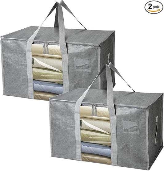 BALEINE 2-Pack Oversized Moving Bags with Reinforced Handles, Heavy-Duty Storage Tote for Clothes, Moving Supplies (Grey with Window, 2-Pack)-NeatNest