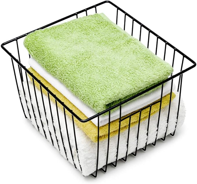 SANNO Freezer Baskets Wire Storage Basket, Metal Household Storage Organizer Baskets Bin for Pantry, Shelf, Freezer, Kitchen Cabinet, Bathroom Black