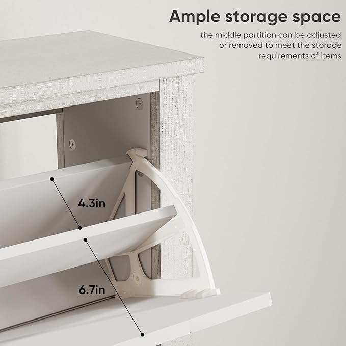 Modern Shoe Cabinet with 2 Flip Drawers, Mid-Century Vintage Shoe Storage Organizer for Entryway Slim, Freestanding Wood Shoe Rack Cabinet for Hallway, Bedroom, Living Room, Retro White-NeatNest
