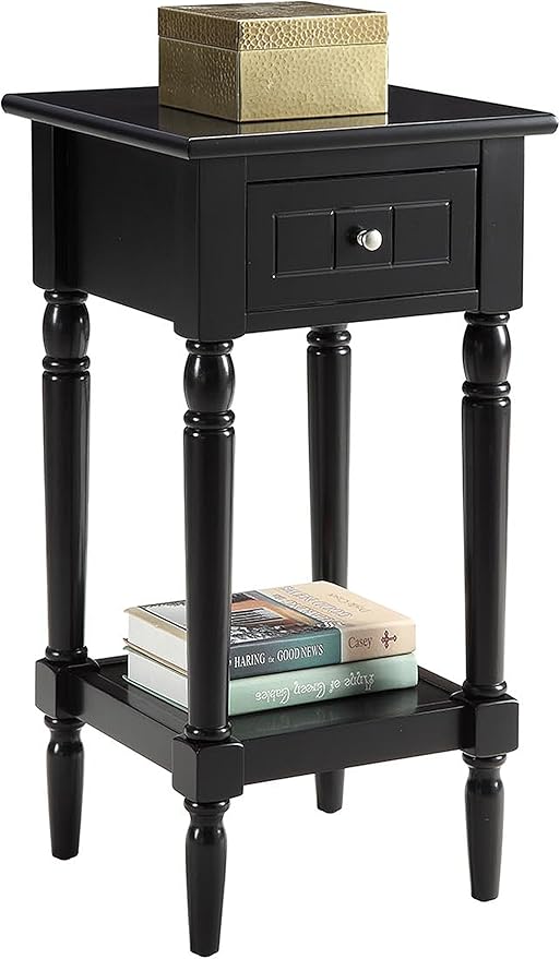 Convenience Concepts French Country Khloe 1 Accent End 14" Traditional Farmhouse Side Table with Storage Drawer and Shelf for Living Room, Black-NeatNest