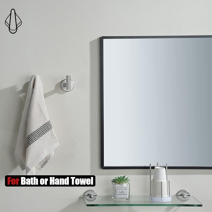 JQK Bathroom Towel Hook Brushed, Coat Robe Clothes Bath Wall Hooks for Kitchen Garage SUS 304 Stainless Steel Thick 0.8mm, 2 Pack Brushed Steel, TH100-BN-P2-NeatNest