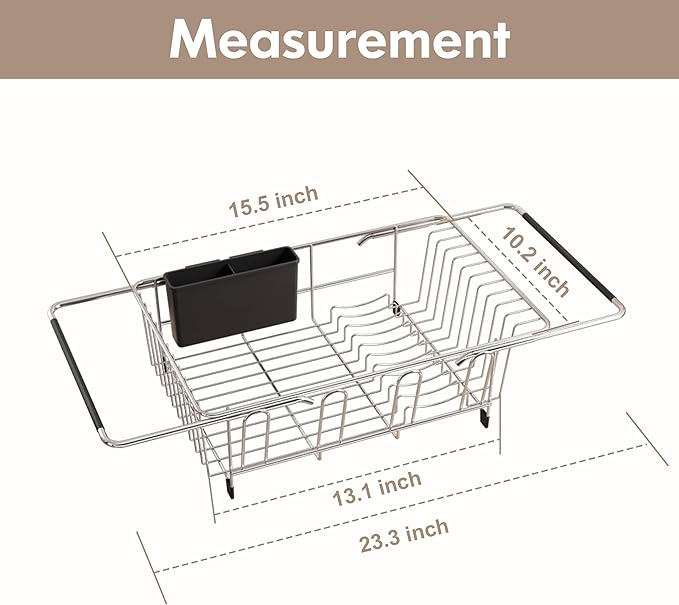 romision in Sink Dish Drying Rack, Stainless Steel Dish Drainers for Kitchen Sink, Use for in Sinks & Over Sink, Compact Dish Dryer Racks with Utensil & Cup Holder, Sliver