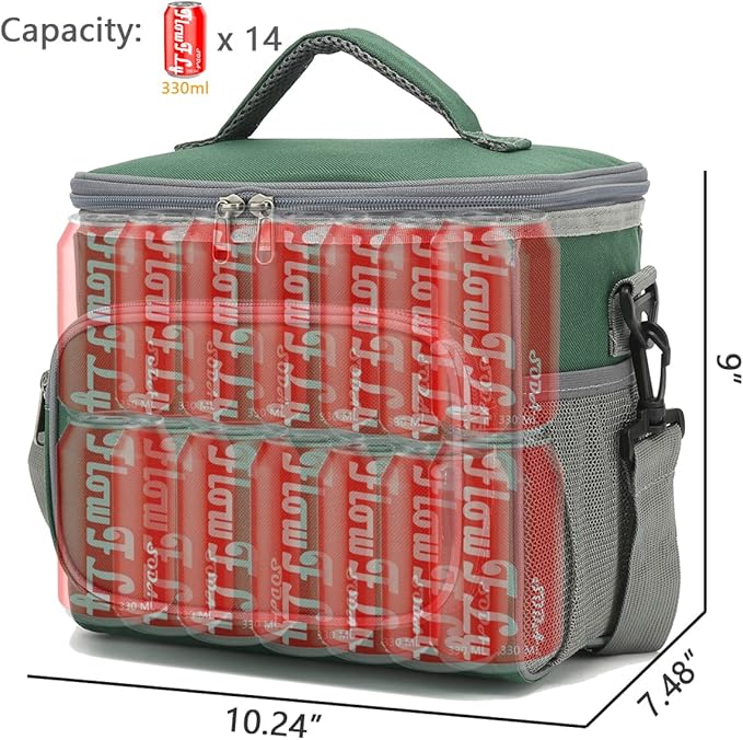 FlowFly Insulated Reusable Lunch Bag Adult Large Lunch Box for Women and Men with Adjustable Shoulder Strap,Front Zipper Pocket and Dual Large Mesh Side Pockets,ArmyGreen-NeatNest