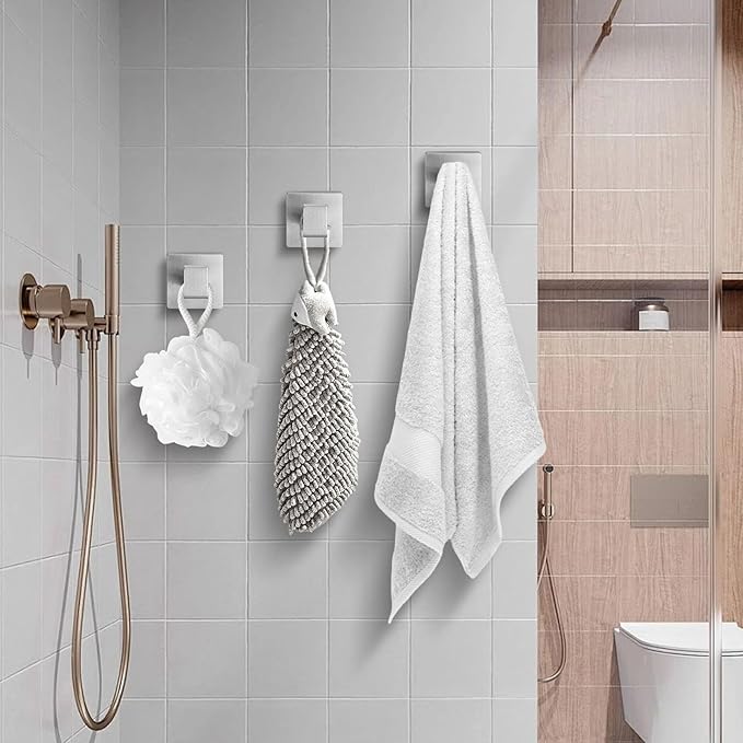 Brushed Nickel Towel Hooks for Bathrooms, Heavy Duty Wall Mounted Stainless Steel Modern Hook, 4 Pack – Ideal for Hanging Towels, Robes, Coats, in Kitchen, Bedroom, Bathroom, or Hotel-NeatNest