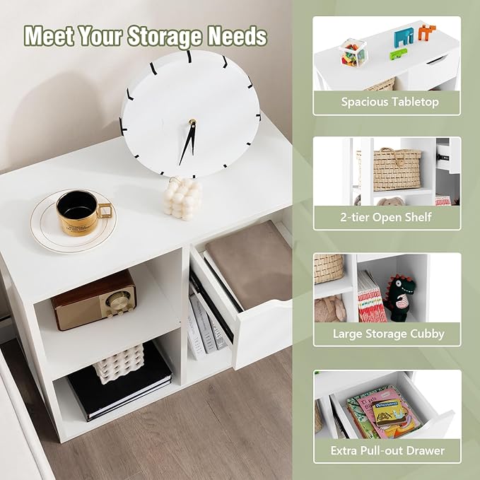 Giantex 3 Cube Bookcase with Drawer, 2 Tier Bookshelf for Small Space, Modern Freestanding Display Rack with Open Shelves, White Book Case, Wood Cube Storage Organizer Bedroom Living Room, 2 Pack
