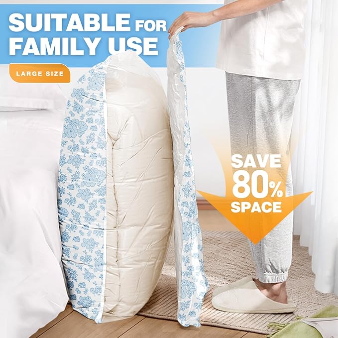 10 Pack Travel Vacuum Storage Bags with Electric Pump, 2 Large + 4 Medium + 4 Small Vacuum Sealer Bags, 80% Space Saver Bags for Luggage, Comforters and Blankets, Travel Essentials(Blue Flowers)-NeatNest