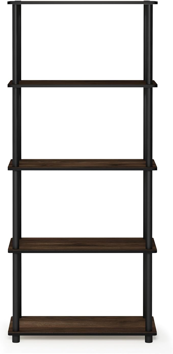 Furinno Turn-N-Tube 5-Tier Multipurpose Shelf / Display Rack / Storage Shelf / Bookshelf, Round Tubes, Columbia Walnut/Black-NeatNest