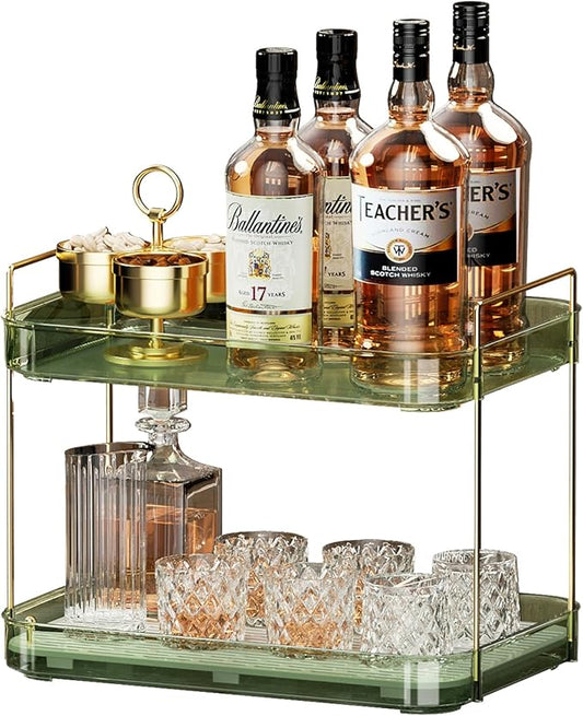 Seoneiro Whiskey Tray and Glass Cup Rack with Drain Board and Mug Holder - Kitchen and Bathroom Countertop Organizer