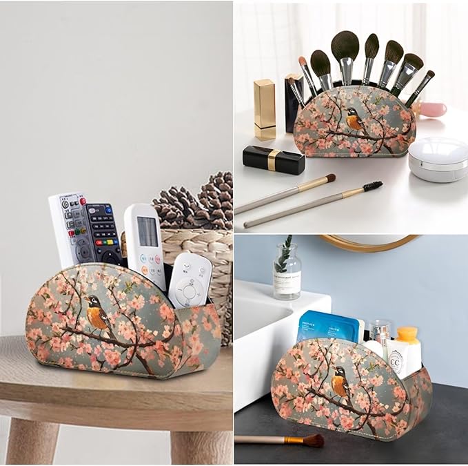 Cherry Blossom Canary Print Remote Control Holder with 5 Compartments, Office Desk Organizers - Couch/TV Stand/Nightstand Accessory-Desktop Space Saver,Remote Control Caddy-NeatNest