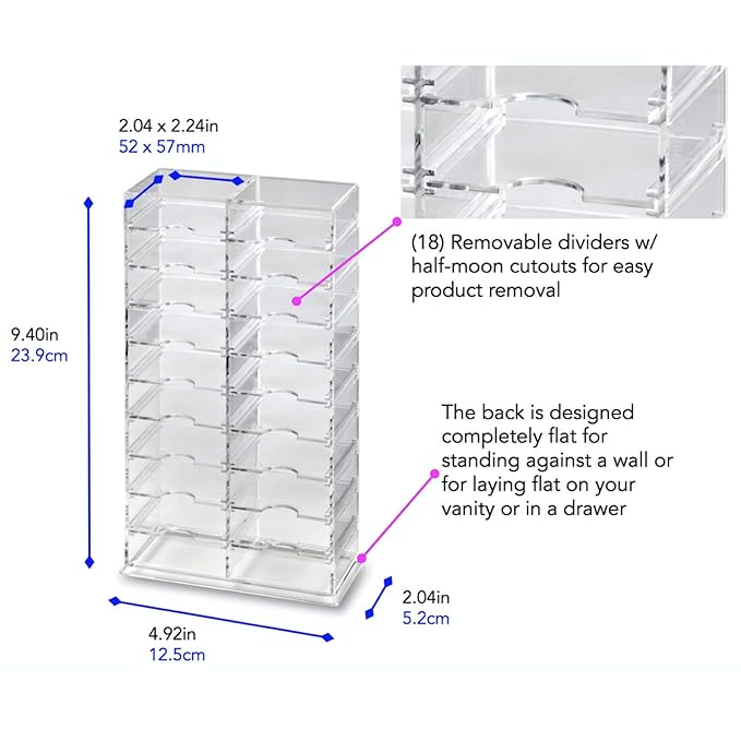 byAlegory Acrylic Universal Makeup Organizer Tower w/Removable Dividers Can Stand or Lay Flat on Vanity Desk or in Drawer | 20 Space Cosmetic Storage Container - Clear-NeatNest
