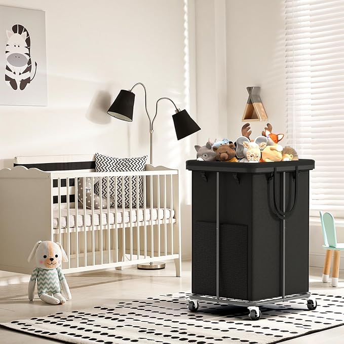 150L Large Laundry Hampers Basket with Removable Washing Bag, Oxford Fabric Laundry Hamper Clothes Hampers, Metal Frame Design with Wheels, Suitable for Bedroom, Laundry Room (Black with Bag)