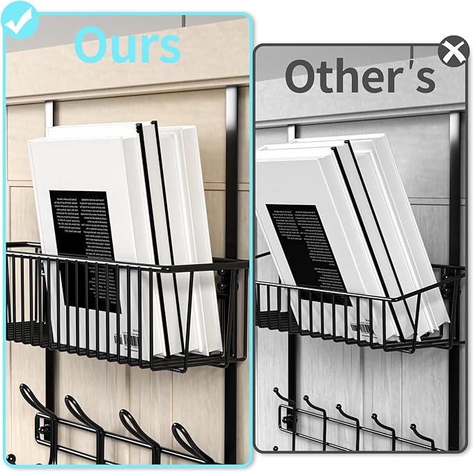 Over The Door Hooks Organizer,Door Hanger Door Storage with Basket,Over The Door Towel Rack Coat Hooks with 12 Hooks,for Bathroom,Bedroom,Kitchen,Office,Apartment(Black)