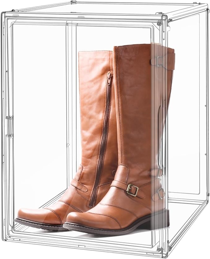 Clear Stackable Plastic Storage Bins with Lid, Dustproof Display Cases, Extra Large Figures Collectibles Showcase, Boot & Shoe Boxes, Helmet Protection Organizer (Transparent, XL-3 Pack)-NeatNest