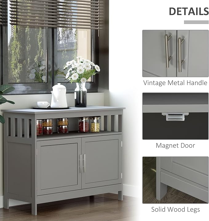 HOMCOM Sideboard Buffet Cabinet, Modern Coffee Bar Cabinet with 2-Level Shelf and Open Compartment, Grey-NeatNest