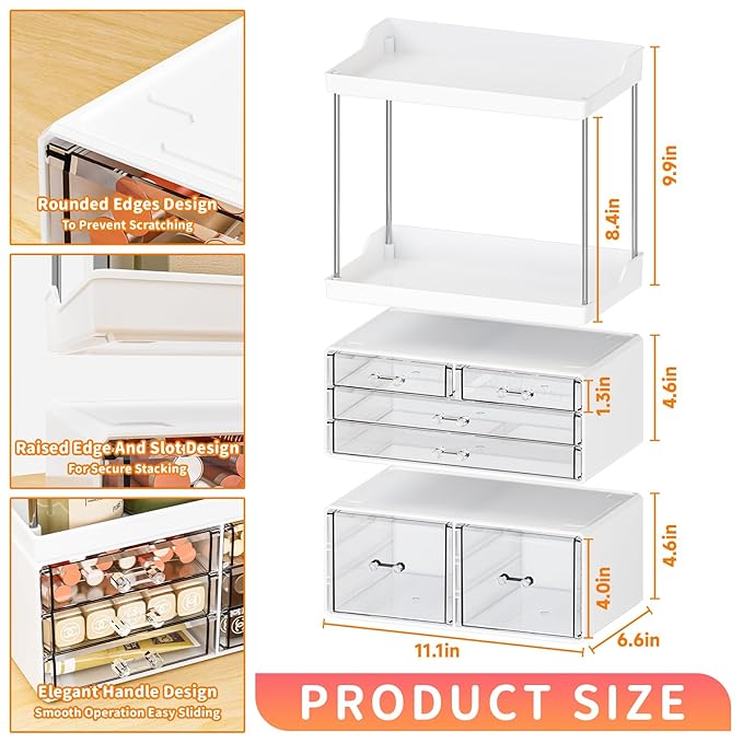Yieach Bathroom Counter Organizers and Storage,White Acrylic Makeup Organizers with Drawers for Vanity,Bedroom,Plastic Skincare Organizer for Dresser Top Beauty,Cosmetic,Lotion and Perfume Organizer-NeatNest