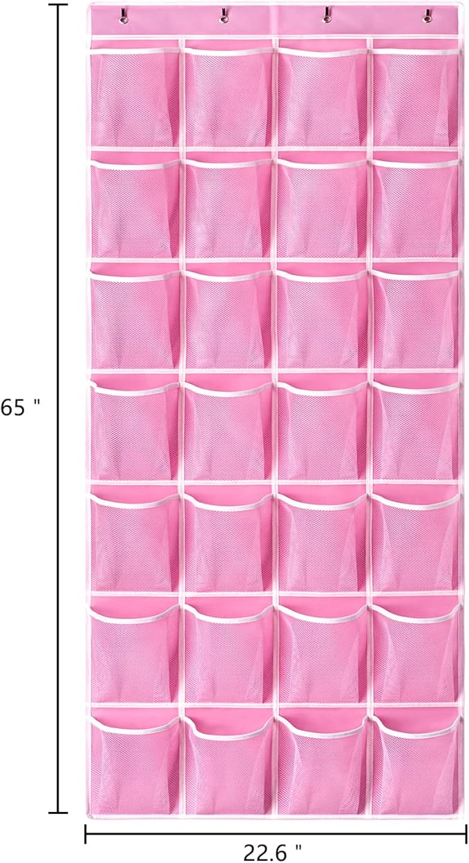 KEEPJOY 28 Pocket Over The Door Shoe Organizer, 2Pack Hanging Shoe Organizer for Door, Hanging Door Shoe Holder Rack with Mesh Pockets Large Size 65 x 23 inch (Pink-2Pack)-NeatNest