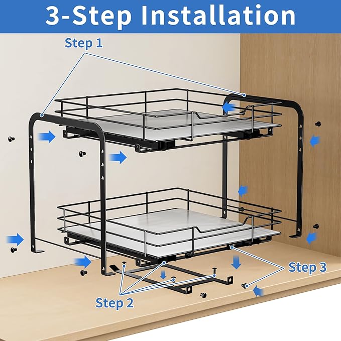 2-Tier Spice Rack Organizer, Pull Out Spice Rack for Cabinet, Height Adjustable Heavy Duty Metal Basket for Inside Cabinet & Pantry (11.5''Wx10.5''Dx9.5''H)-NeatNest