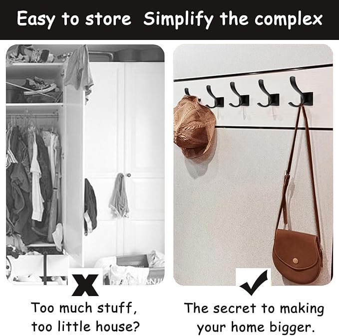 8 Pack Towel Holder for Bathroom Wall Hooks, Bath Towel Rack Shower Towel Holder, Robe Hook Heavy Duty Coat Hooks Entryway Wall Mounted for Hanging Key Robe Hat Backpack (Black)