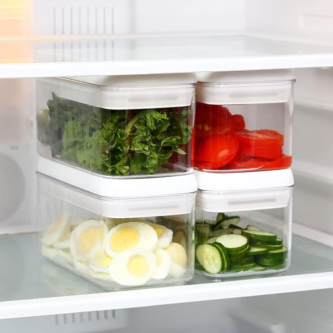 Felli Flip Tite Food Storage Container with Lid 4” RECTANGLE Airtight Ring Flip Lock Top, Stackable Acrylic Canister Set for Kitchen Fridge Pantry Organizer, Veggie Fruit Tea Bag Snack (1.1 qt)-NeatNest