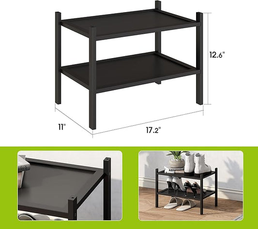 BMOSU 2-Tier Bamboo Small Shoe Rack Premium Stackable Shoe Shelf Storage Organizer for Hallway Closet Living Room Entryway Organizer(Black)-NeatNest