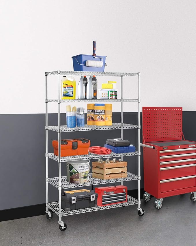BestOffice 18x48x72 Storage Shelves Commercial Heavy Duty Metal Shelves Garage Organizer Wire Rack Shelving Storage Unit Shelf Adjustable Utility 6000 LBS Capacity,Chrome-NeatNest