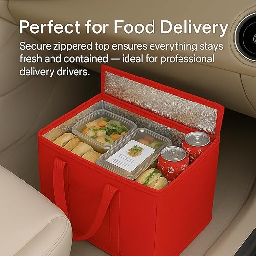 2Pk Insulated Reusable Grocery Bags, Collapsible Cooler Bag for Groceries, Heavy Duty Large Insulated Bag (Large, Bright Red)-NeatNest